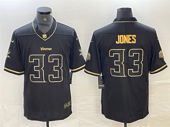 Men's Minnesota Vikings #33 Aaron Jones Black Golden Edition Limited Stitched Jersey Men's Minnesota Vikings #33 Aaron Jones Black Golden Edition Limited Stitched Jersey